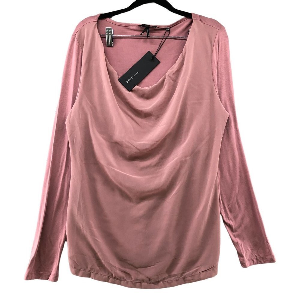 NWT‎ Zero Long Sleeve Blouse Womens EU 42 (L) Pink Drape Front Jersey Chiffon